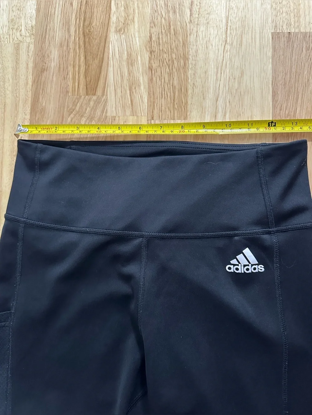 Adidas Black Unisex Athletic Leggings with White Stripes and Pocket